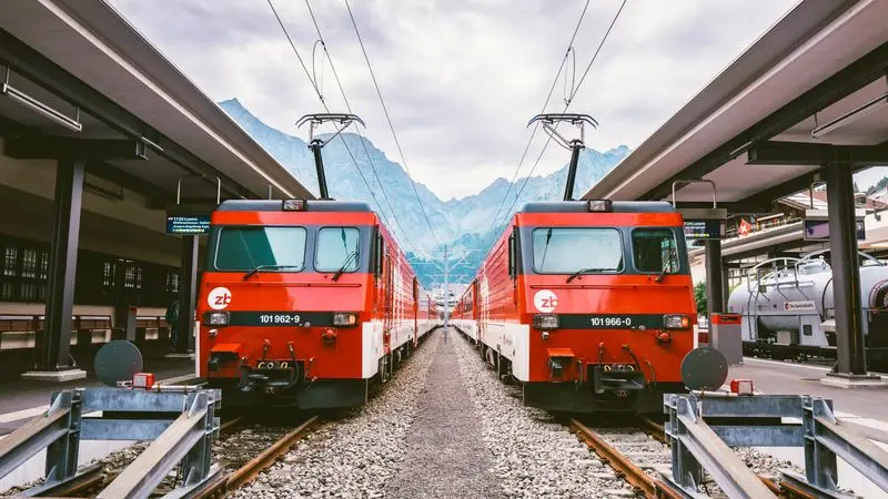 Train passing through the Swiss Alps
