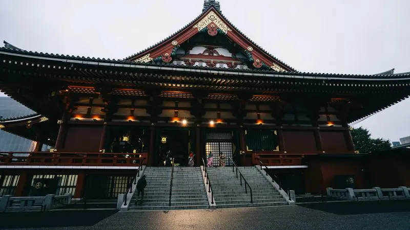 Traditional Japanese shrine surrounded by nature
